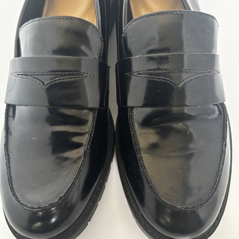 Nine West Maibel Black Patent Slip on Penny Loafer Lug Sol 7.5M Classic Academia - Picture 16 of 16